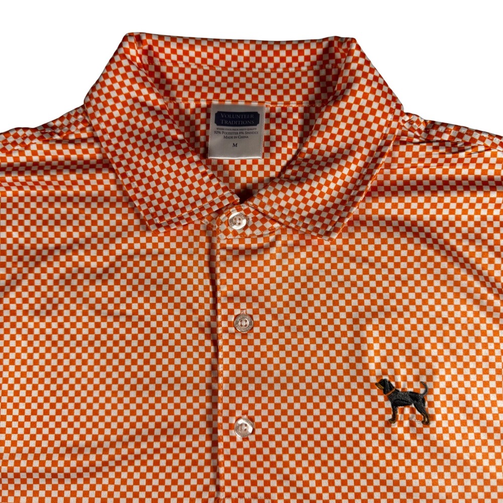 Vol Traditions Polo Men M Orange Checkered Performance Tennessee Smokey Logo - Picture 1 of 11